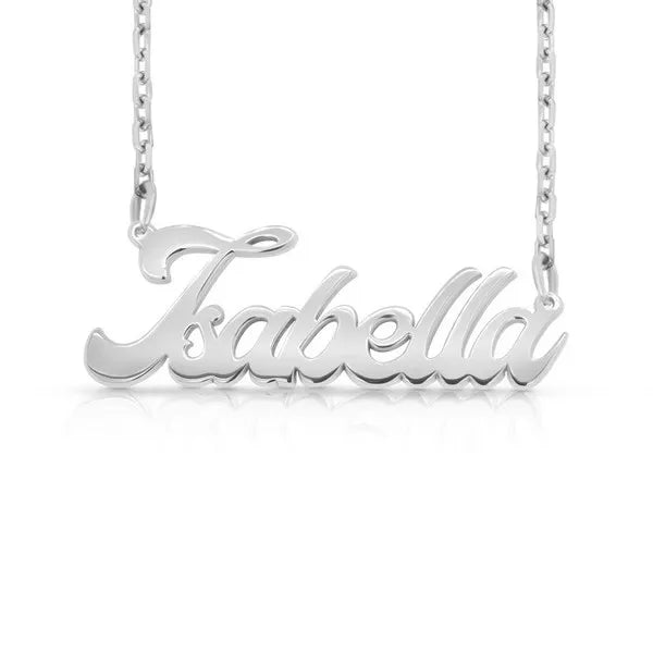 14 Karat Bold Letter "Isabella" Name Necklace in white gold