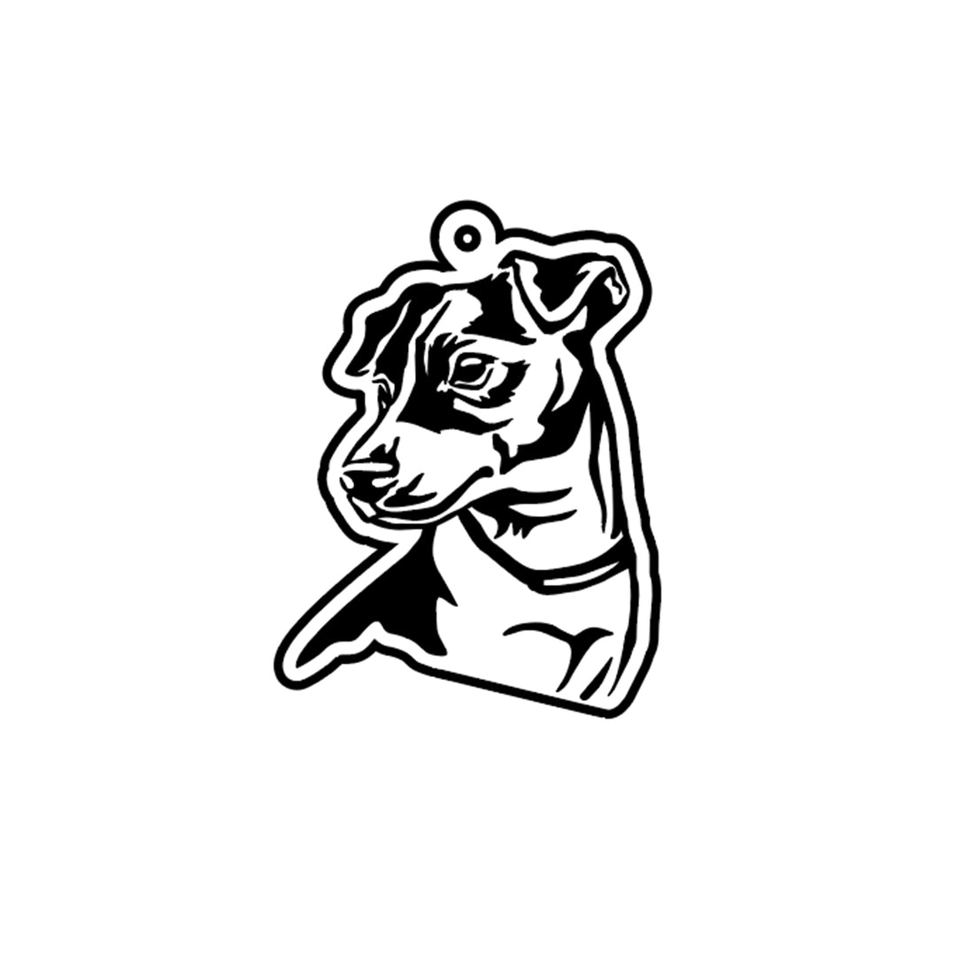 Vector rendering of a Jack Russell Terrier silhouette rebuilt for laser engraving into a 14kt white gold pendant — AJ's Jewelry Queens NY