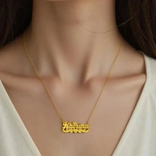 14 Karat Diamond Cut & Florentine Name Necklace