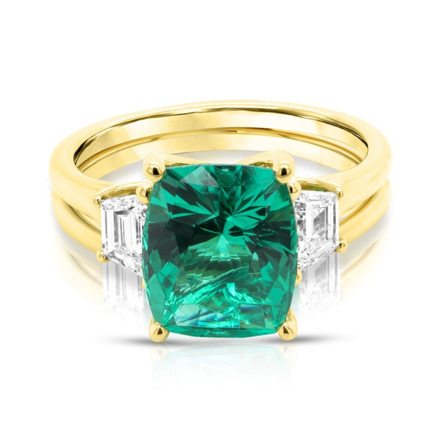 Lab Grown Emerald 3-Stone with Matching Band, 14K Yellow Gold