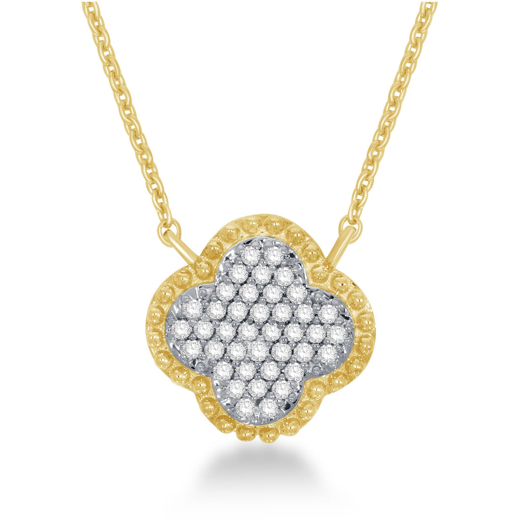 Lady's 2 Tone 14 Karat Flower Pendant 0.21ctw Round Diamonds — AJ's Jewelry Ridgewood, Queens NY