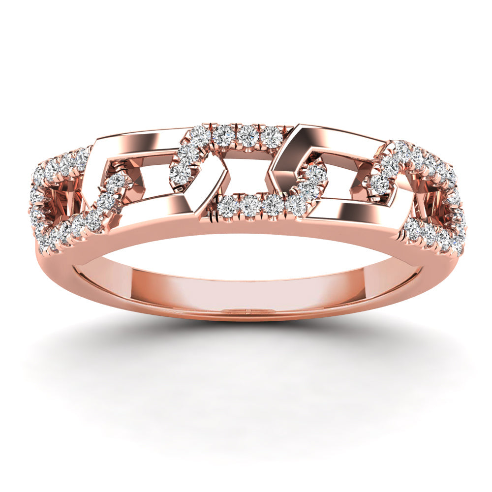 Lady's Rosé 14 Karat Cuban Link Fashion Ring 0.14ctw Round Diamonds — AJ's Jewelry Ridgewood, Queens NY