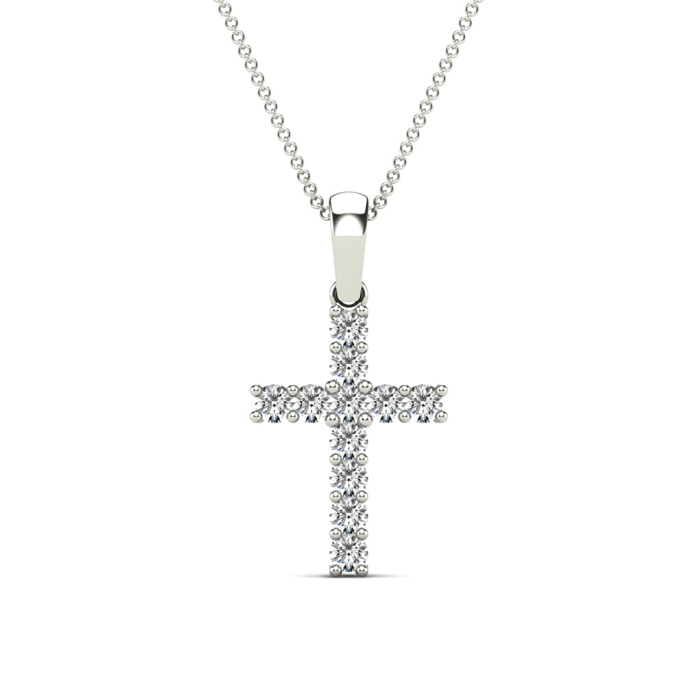 Lady's White 14 Karat Cross Pendant 0.28ctw Round Diamonds — AJ's Jewelry Ridgewood, Queens NY