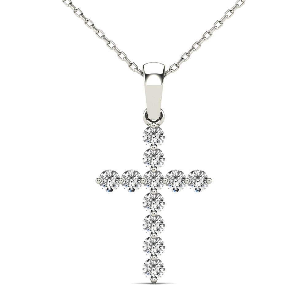 Lady's White 14 Karat Cross Pendant 0.40ctw Round Diamonds — AJ's Jewelry Ridgewood, Queens NY