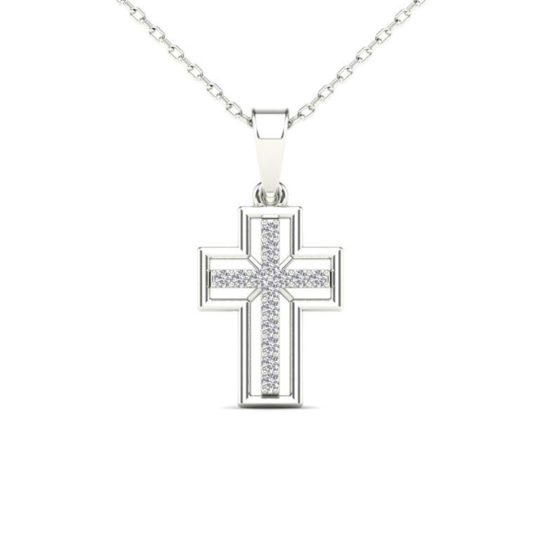 Lady's White Polished 14 Karat Cross Pendant With 0.05ctw Round Diamonds — AJ's Jewelry Ridgewood, Queens NY