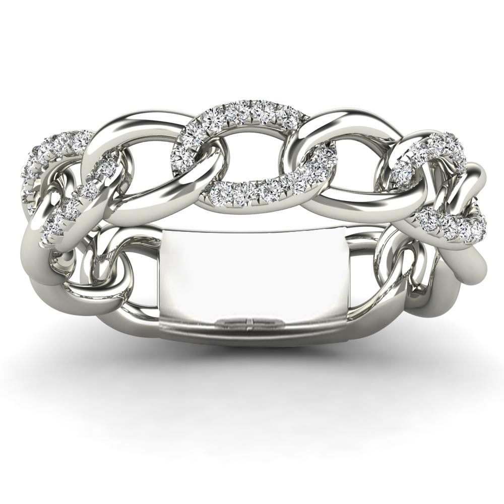 Lady's White Polished 14 Karat Cuban Link Fashion Ring 0.19ctw Round Diamonds — AJ's Jewelry Ridgewood, Queens NY
