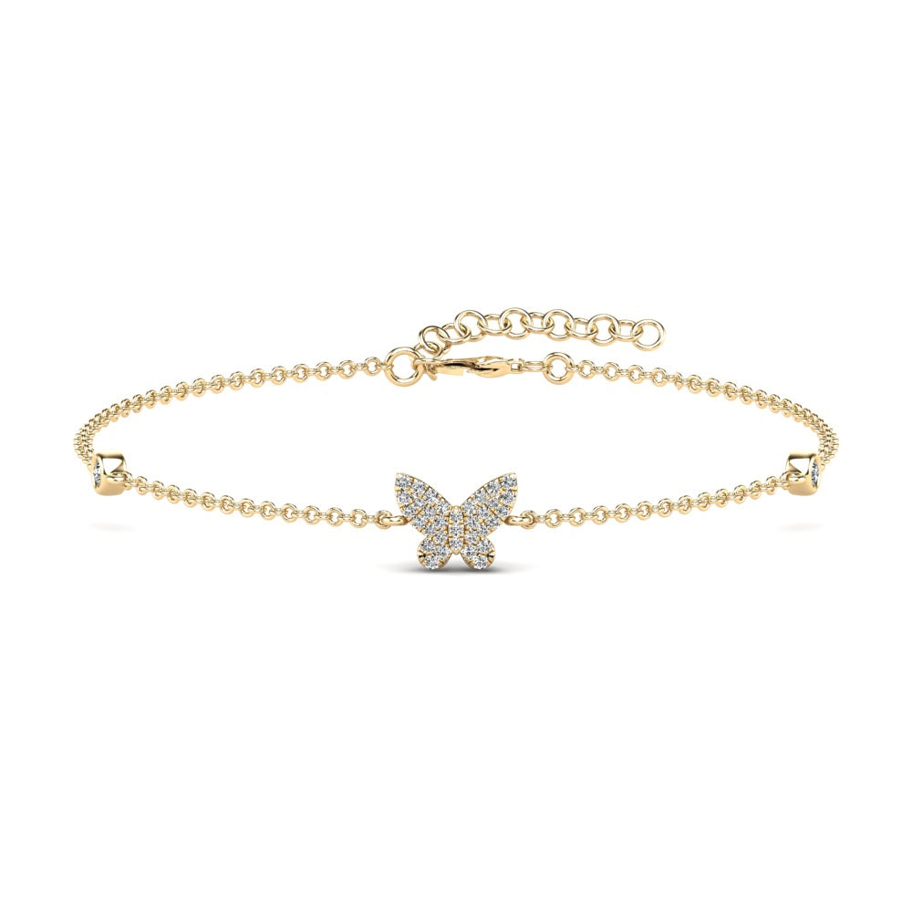 Lady's Yellow 14 Karat Butterfly Bracelet 0.13ctw Round Diamonds — AJ's Jewelry Ridgewood, Queens NY