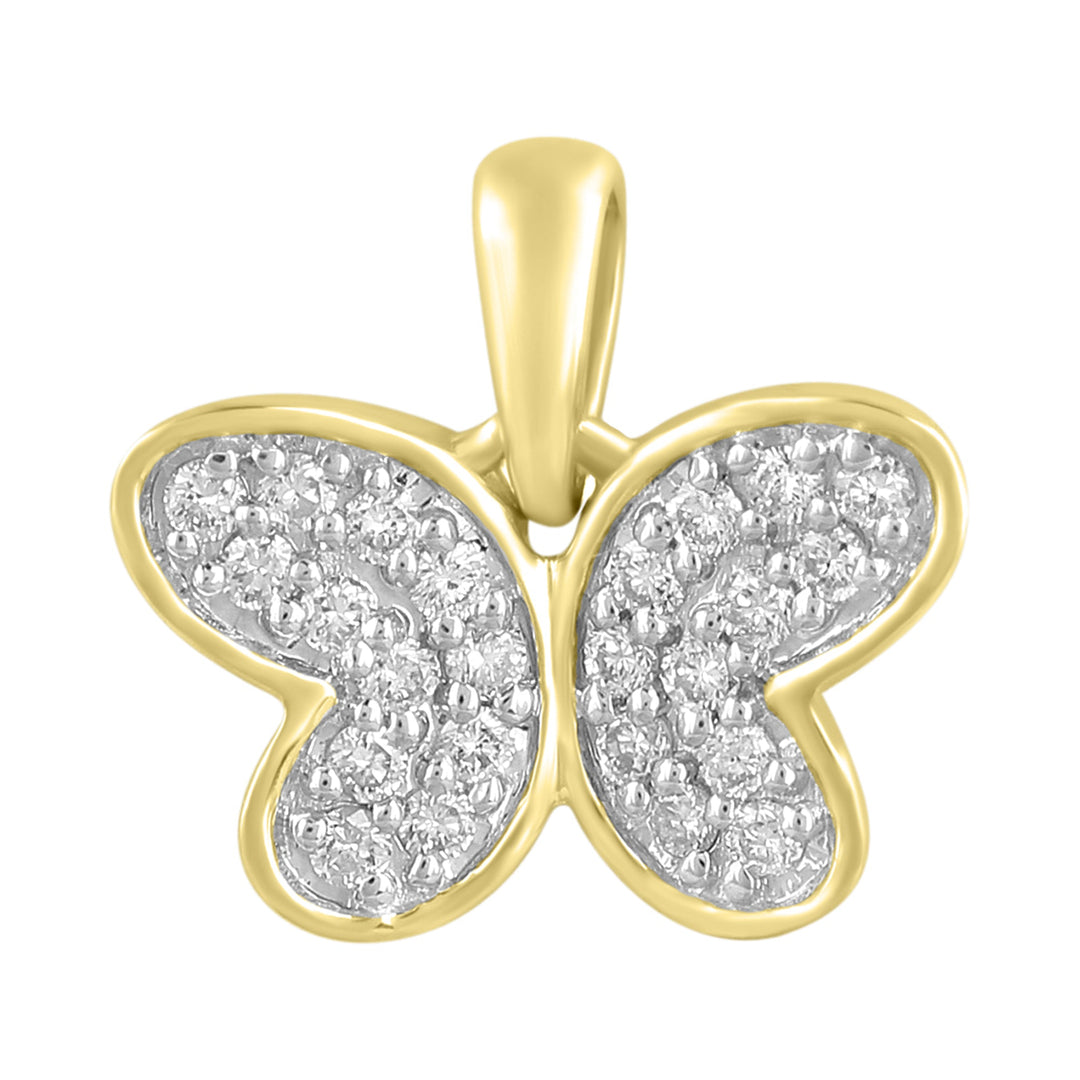Lady's Yellow 14 Karat Butterfly Pendant 0.18ctw Round Diamonds — AJ's Jewelry Ridgewood, Queens NY