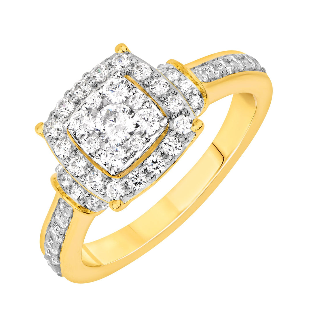 Lady's Yellow 14 Karat Cluster Engagement Ring 0.75ctw Round Diamonds — AJ's Jewelry Ridgewood, Queens NY