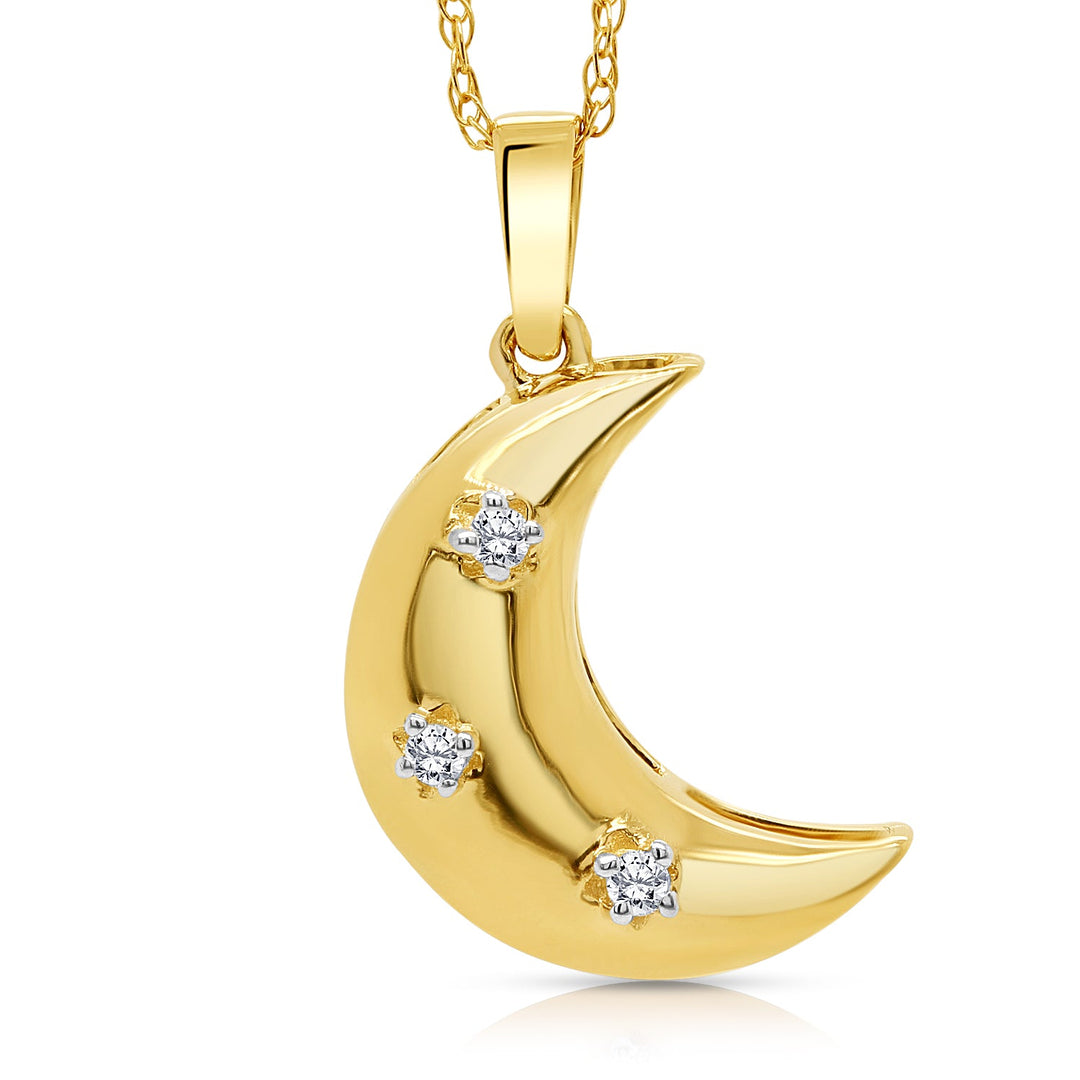 Lady's Yellow 14 Karat Crescent Pendant With 0.03ctw Round Diamonds Stone: Diamond — AJ's Jewelry Ridgewood, Queens NY