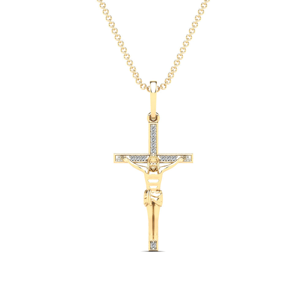 Lady's Yellow 14 Karat Cross Pendant 0.04ctw Round Diamonds — AJ's Jewelry Ridgewood, Queens NY