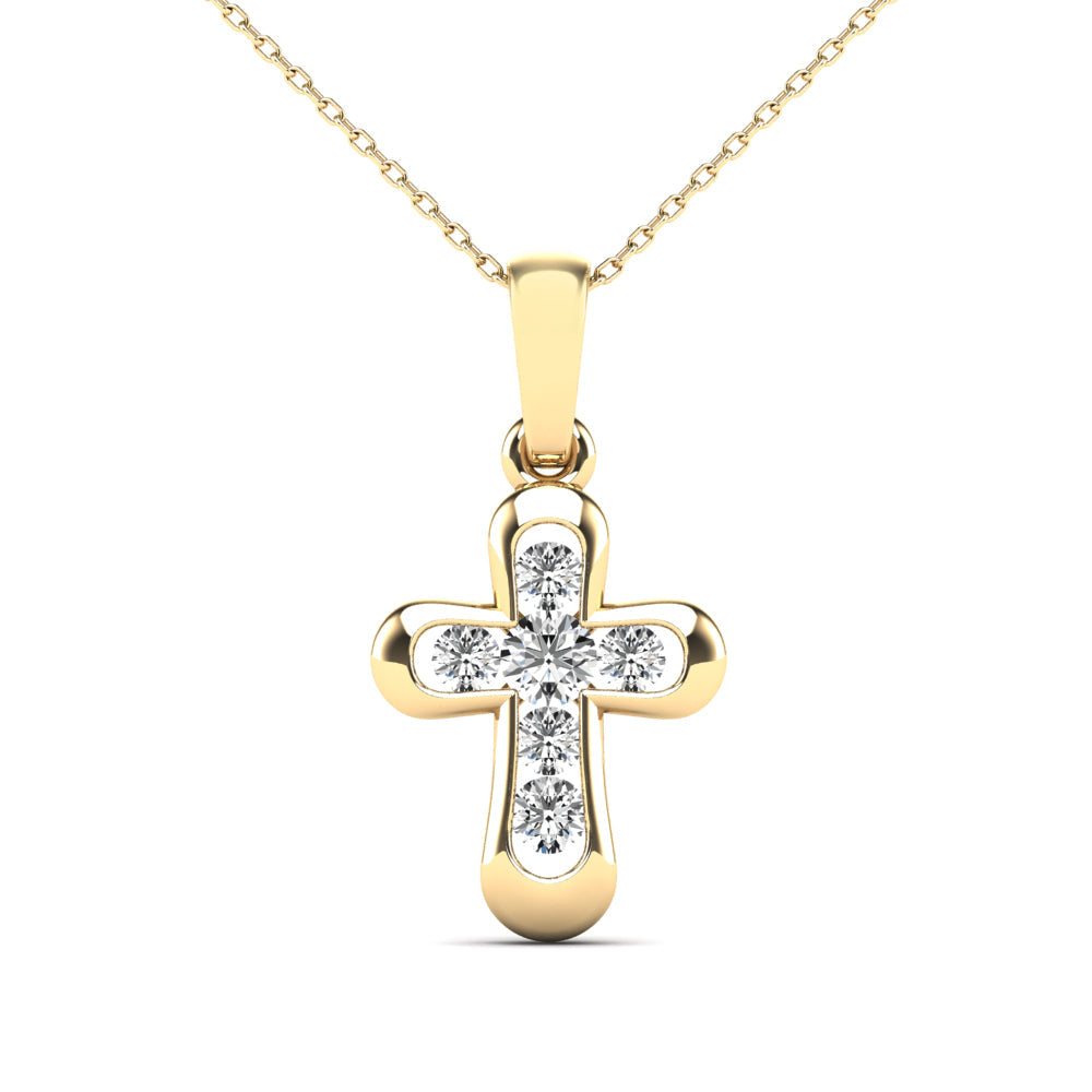 Lady's Yellow 14 Karat Cross Pendant 0.15ctw Round Diamonds — AJ's Jewelry Ridgewood, Queens NY