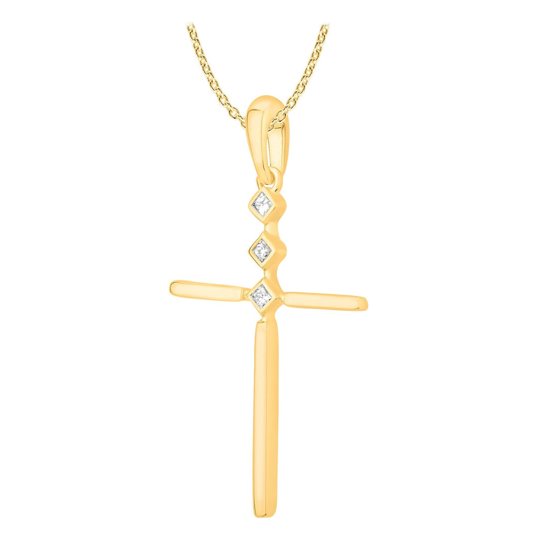 Lady's Yellow 14 Karat Cross Pendant With 0.06ctw Round Diamonds — AJ's Jewelry Ridgewood, Queens NY