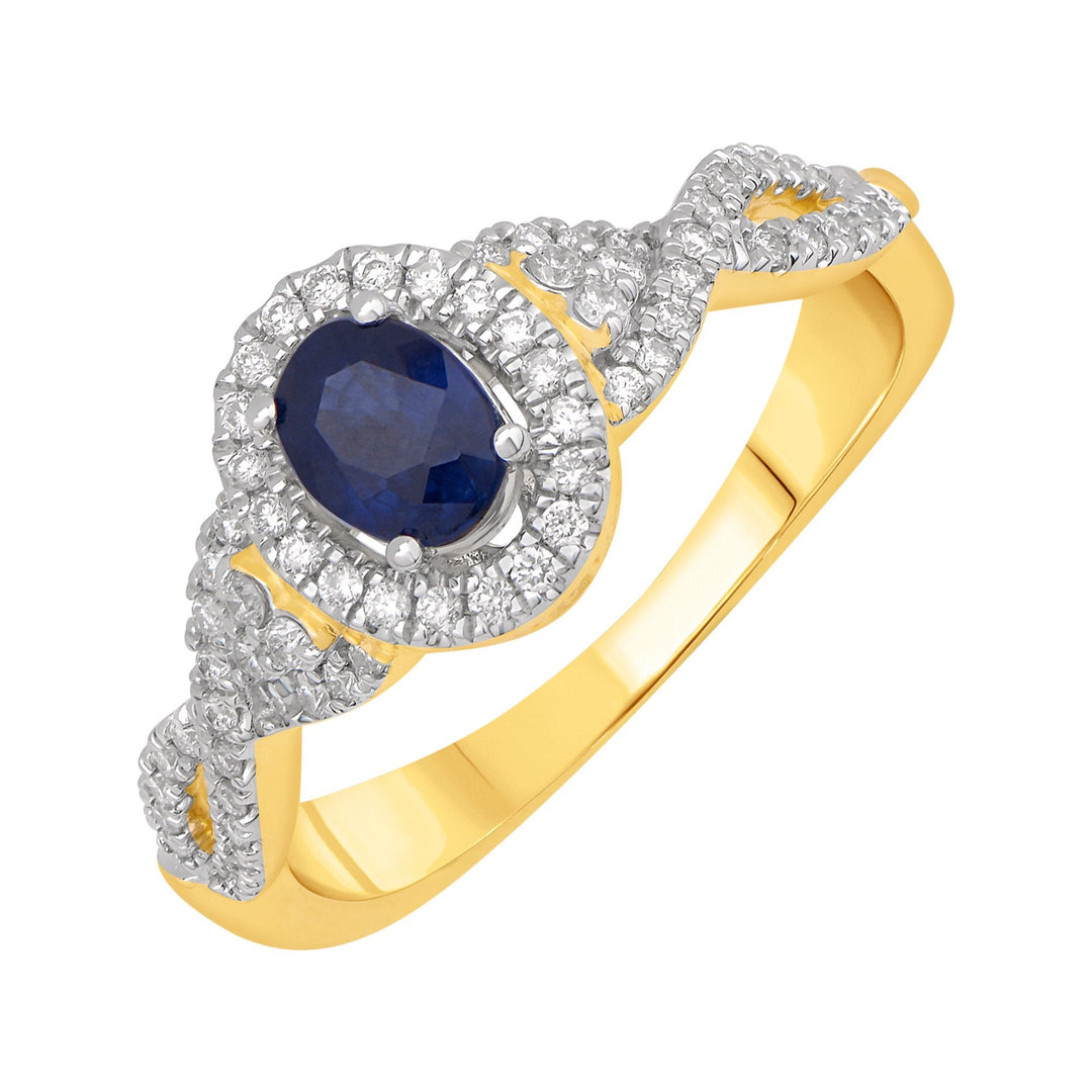 Lady's Yellow 14 Karat Fashion Ring With 0.90ctw Round Diamonds Stone: Sapphire — AJ's Jewelry Ridgewood, Queens NY