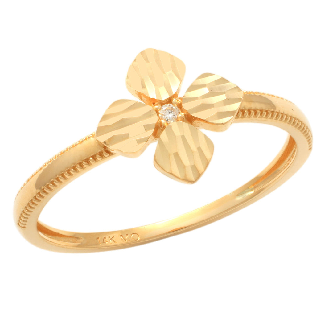 Lady's Yellow 14 Karat Flower Fashion Ring 0.01ctw Round Diamonds Stone: Ruby — AJ's Jewelry Ridgewood, Queens NY
