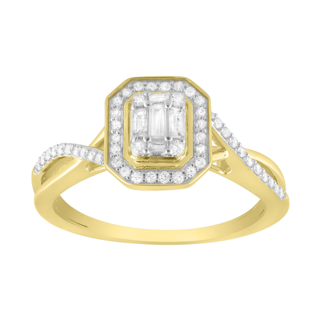 Lady's Yellow 14 Karat Halo Engagement Ring 0.32ctw Various Shapes Diamonds — AJ's Jewelry Ridgewood, Queens NY