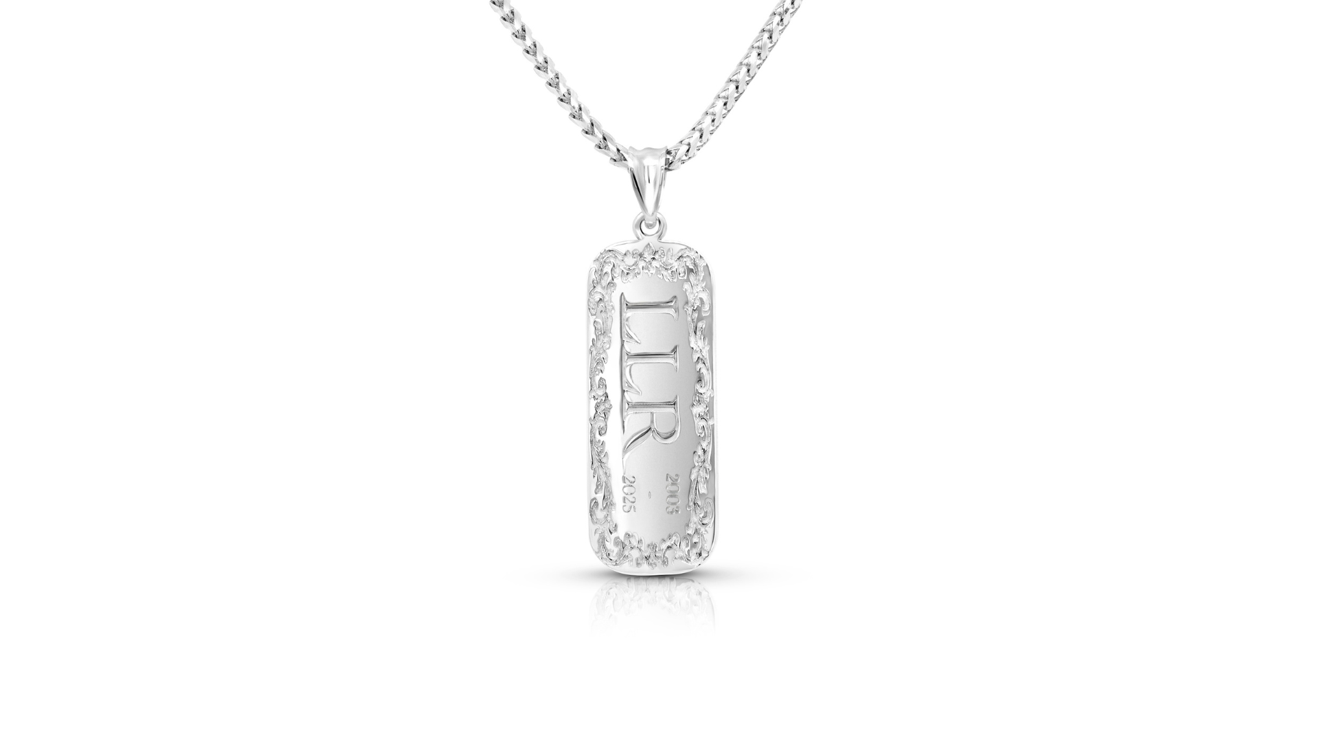An image showing the final product of The Silver Memorial Bar Pendant