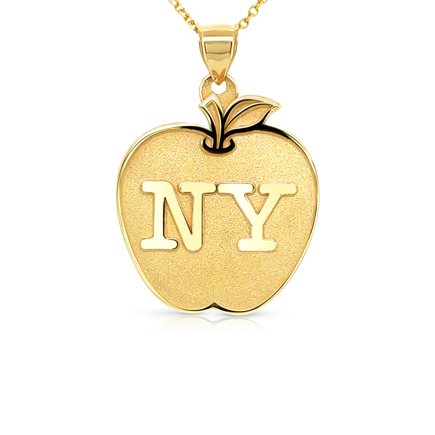 14 karat yellow gold New York Big Apple pendant custom jewelry mobile banner — AJ's Jewelry Ridgewood Queens NY
