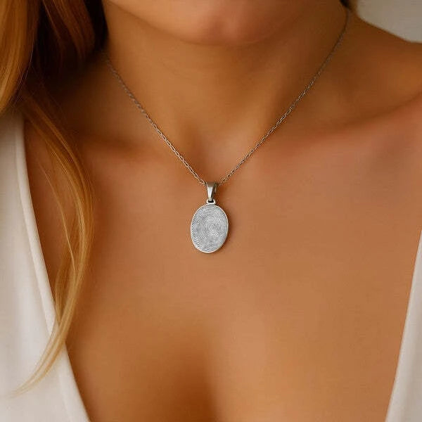 Sterling Silver Oval-Shaped Fingerprint Charm Pendant
