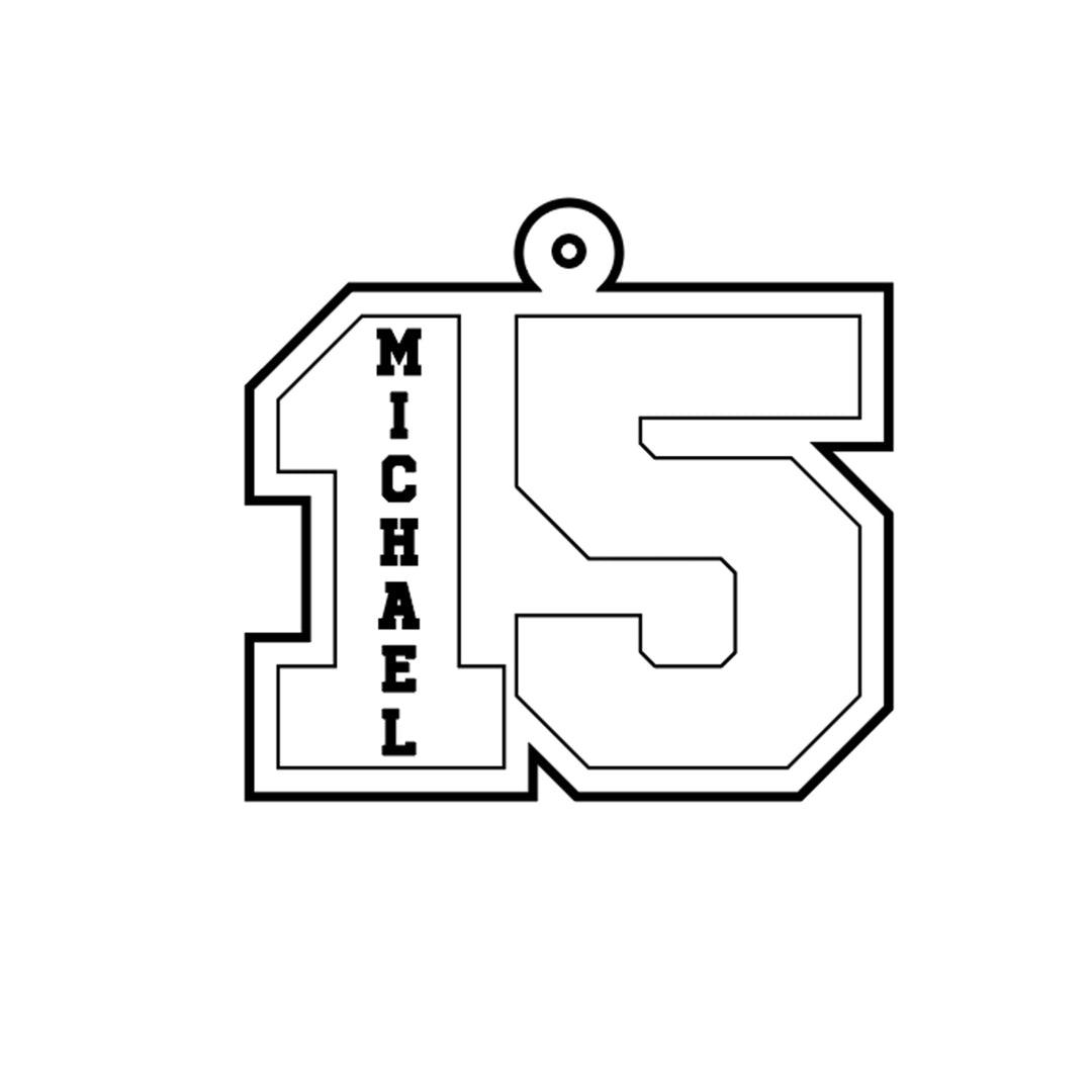 Vector rendering of a personalized jersey number and name design built for laser engraving into a sterling silver pendant — AJ's Jewelry Queens NY