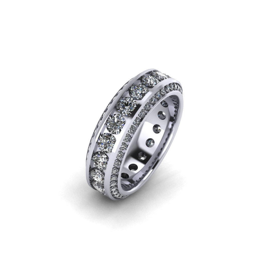 Rendering of the platinum eternity band highlighting the beveled edges framing the natural diamonds — AJ's Jewelry Queens NY