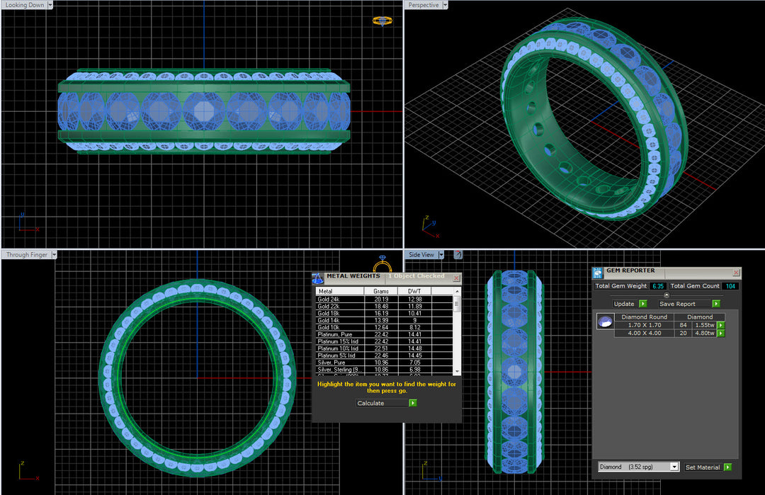 CAD 3D model of the platinum eternity band showing full diamond coverage and beveled edge profile — AJ's Jewelry Queens NY