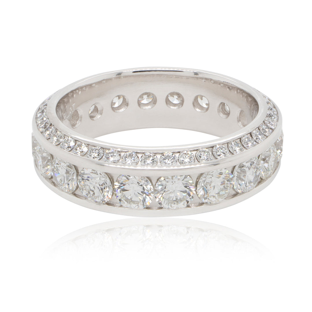 Finished platinum natural diamond eternity band front view with continuous diamond coverage — AJ's Jewelry Queens NY