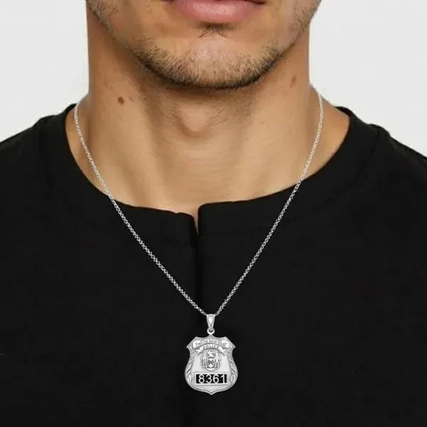 Personalized Police Badge Charm Pendant with Number and Department