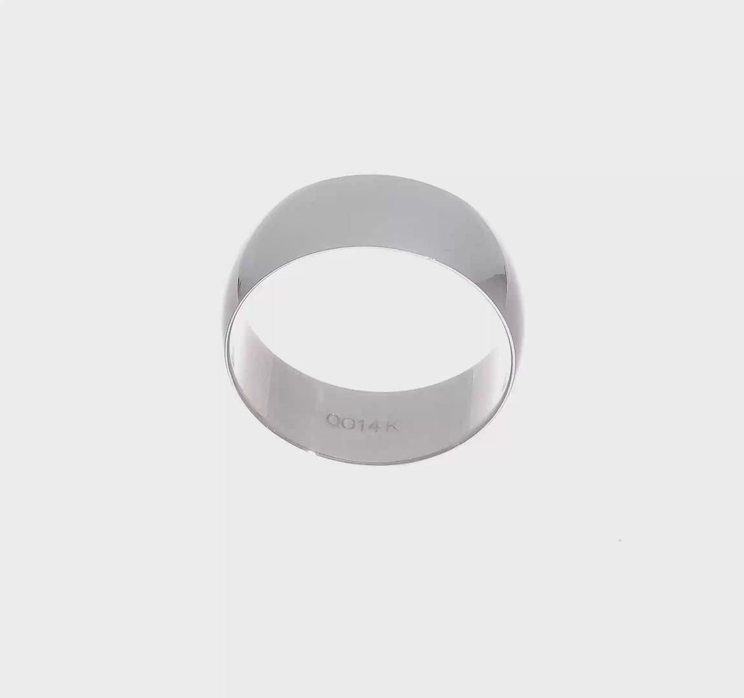 14K White Gold 8mm Half Round Wedding Band