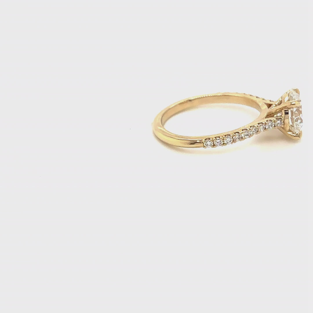 Rotating video of the 14 Karat Gold 2ct round pave cathedral lab grown diamond engagement ring at AJ's Jewelry in Queens, NY