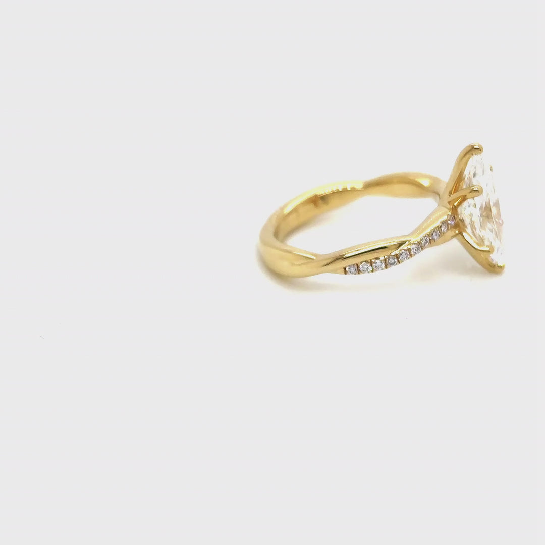 Rotating video of the 18 Karat Gold 1.5ct marquise twist lab grown diamond engagement ring at AJ's Jewelry in Queens, NY