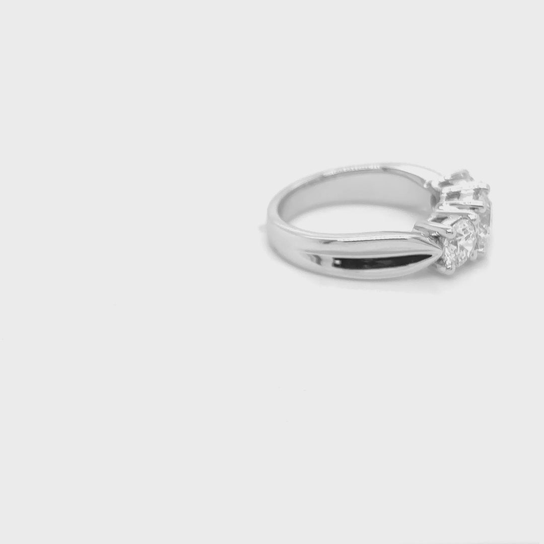 Rotating video of the 14 Karat gold lab grown diamond 3-stone anniversary ring handmade at AJ's Jewelry in Queens, NY