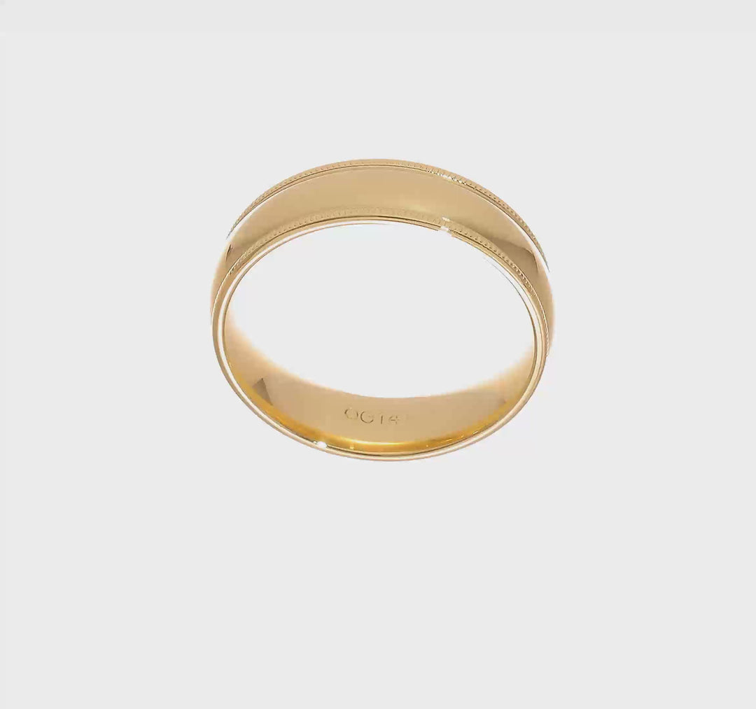 14K Yellow Gold 6mm Comfort Fit Milgrain Wedding Band