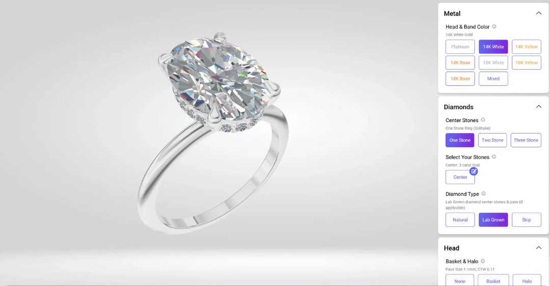 A image showing a screenshot of the Ring Builder on the AJ's Jewelry website