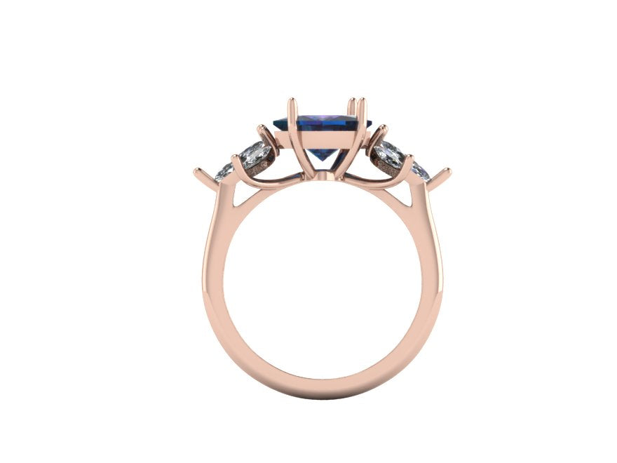 Front rendering of the 14kt rose gold lab grown alexandrite hexagon engagement ring with marquise diamond accents — AJ's Jewelry Queens NY