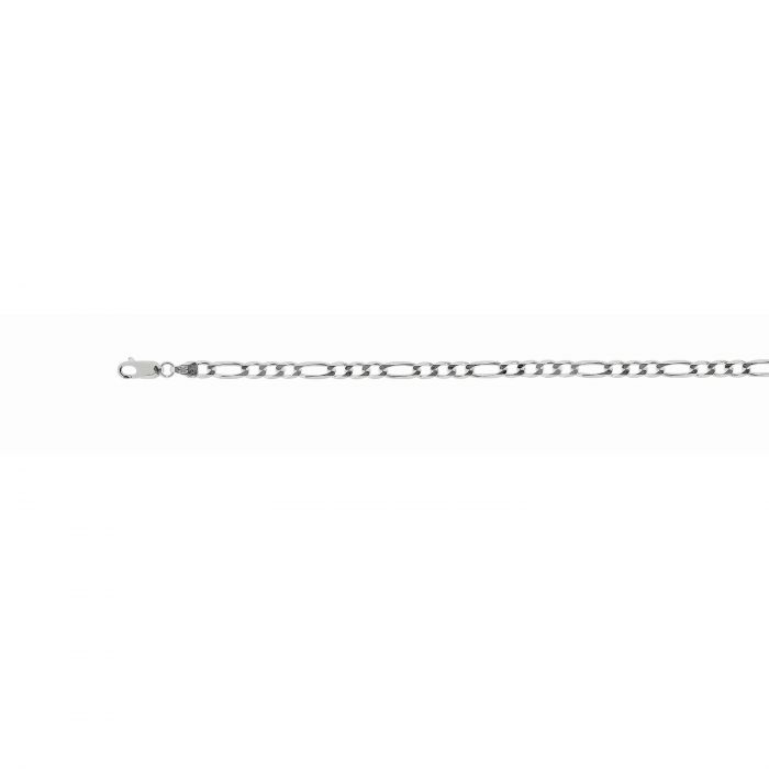 A image showing a silver figaro chain on a white background