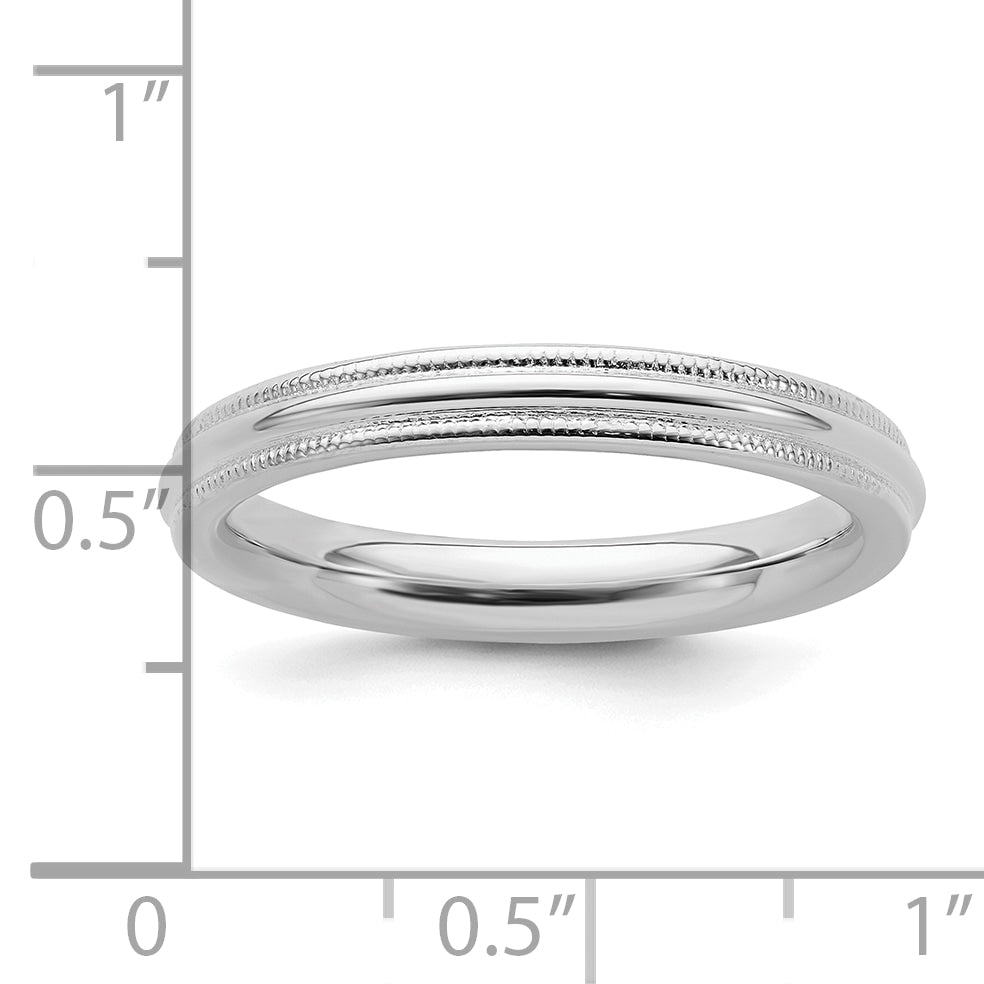 Sterling Silver 3mm Comfort Fit Milgrain Wedding Band - Angle View