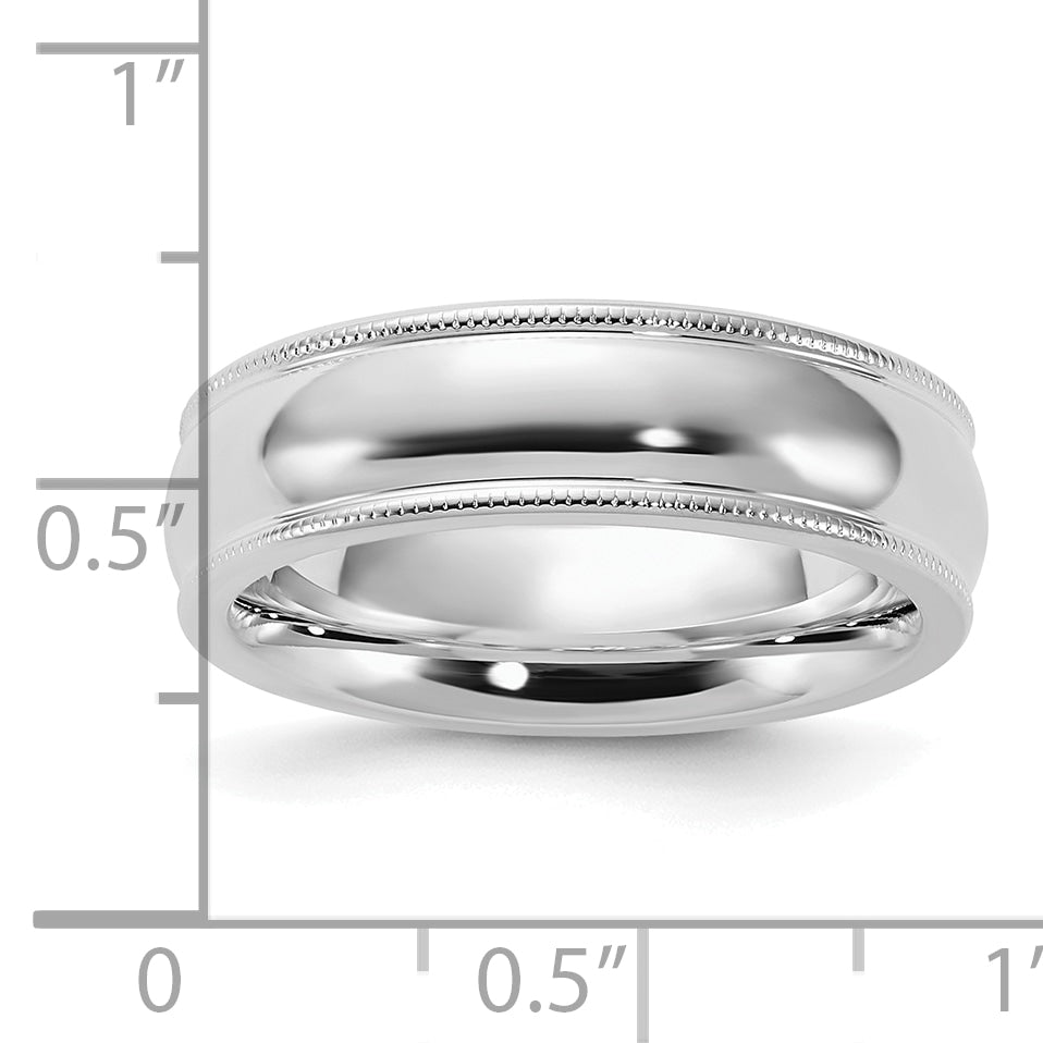 Sterling Silver 6mm Comfort Fit Milgrain Wedding Band - Close-Up Detail