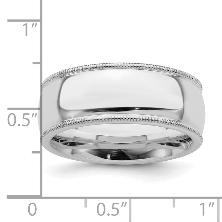 Sterling Silver 8mm Comfort Fit Milgrain Wedding Band - Close-Up Detail