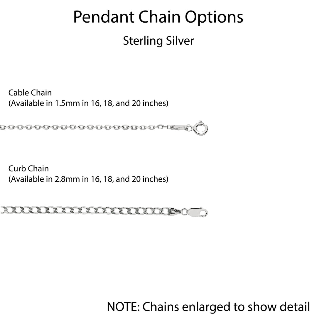 An image showing the chain options for sterling silver