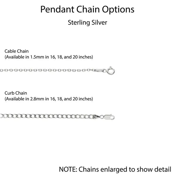 An image showing the chain options for sterling silver