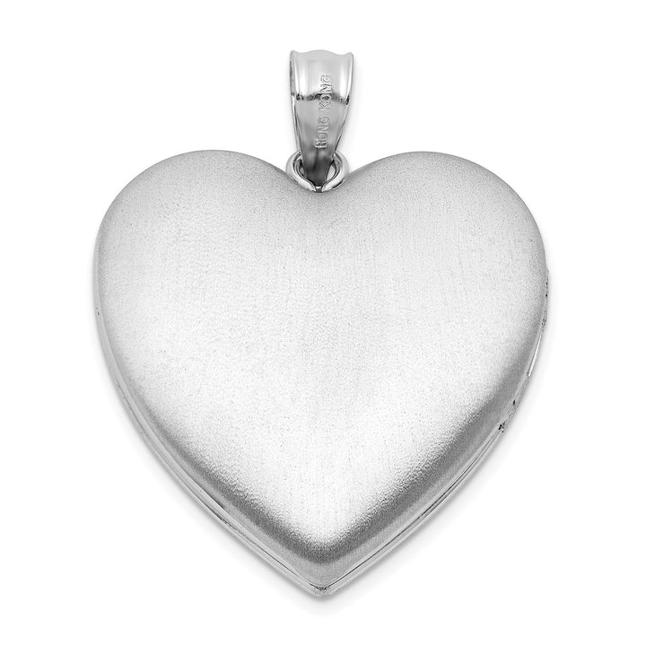 Sterling Silver Rh-plated Filigree Always In My Heart 24mm Heart Locket — View 3 — AJ's Jewelry Queens NY