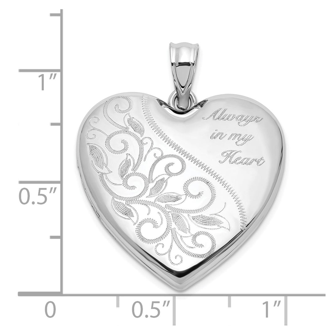 Sterling Silver Rh-plated Filigree Always In My Heart 24mm Heart Locket — View 5 — AJ's Jewelry Queens NY