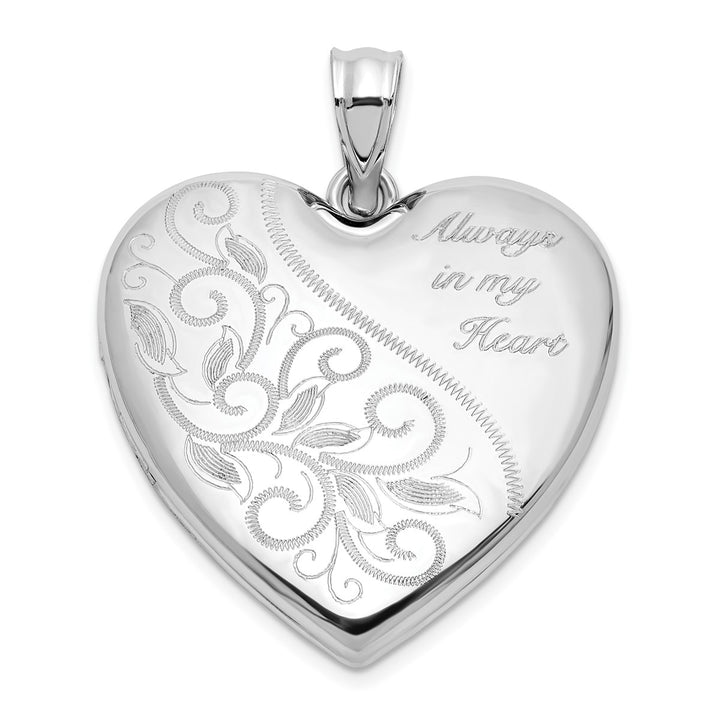 Sterling Silver Rh-plated Filigree Always In My Heart 24mm Heart Locket — AJ's Jewelry Ridgewood Queens NY