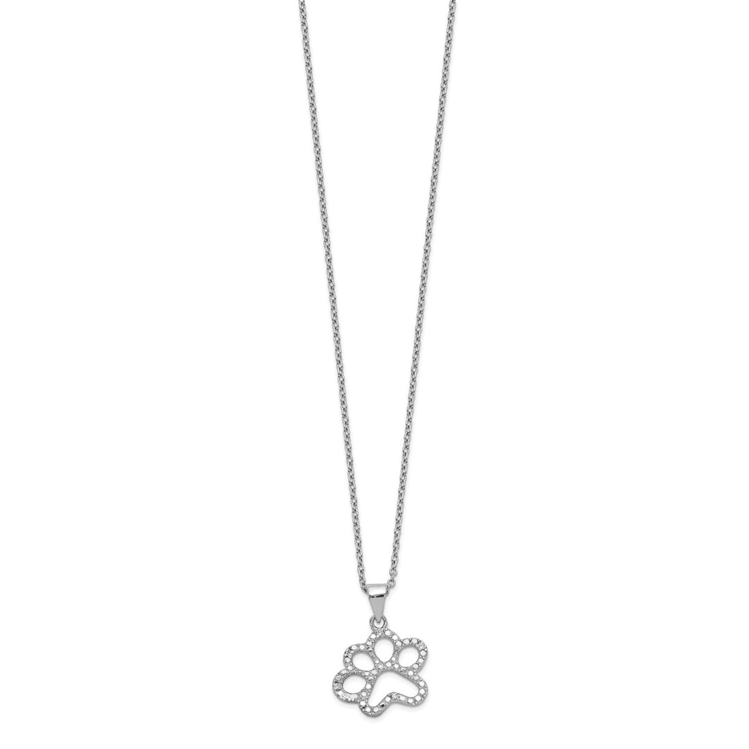 Sterling Silver Rhodium-plated Brilliant-cut CZ Paw 18.25 Inch Necklace — View 2 — AJ's Jewelry Queens NY