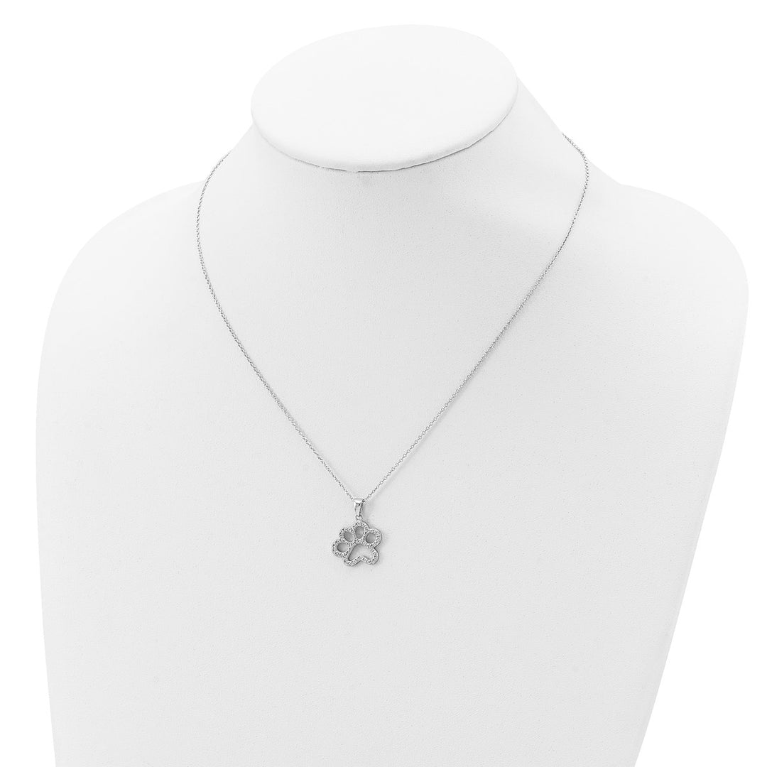 Sterling Silver Rhodium-plated Brilliant-cut CZ Paw 18.25 Inch Necklace — View 4 — AJ's Jewelry Queens NY