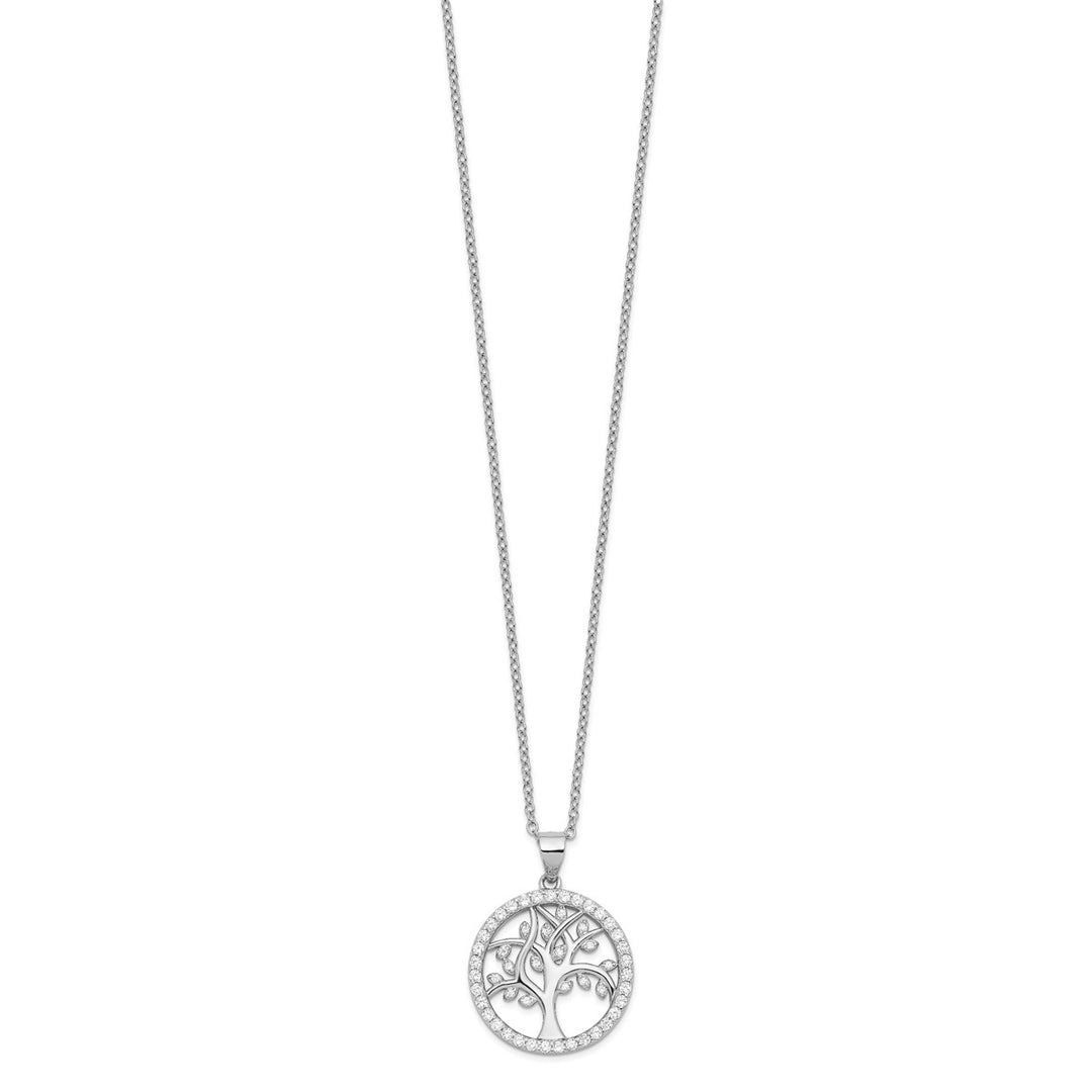 Sterling Silver Rhodium-plated Brilliant-cut CZ Tree Of Life 18 Inch Necklace — View 2 — AJ's Jewelry Queens NY