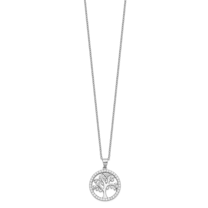 Sterling Silver Rhodium-plated Brilliant-cut CZ Tree Of Life 18 Inch Necklace — View 2 — AJ's Jewelry Queens NY