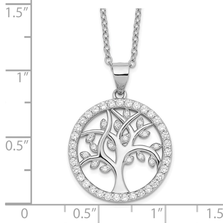Sterling Silver Rhodium-plated Brilliant-cut CZ Tree Of Life 18 Inch Necklace — View 3 — AJ's Jewelry Queens NY