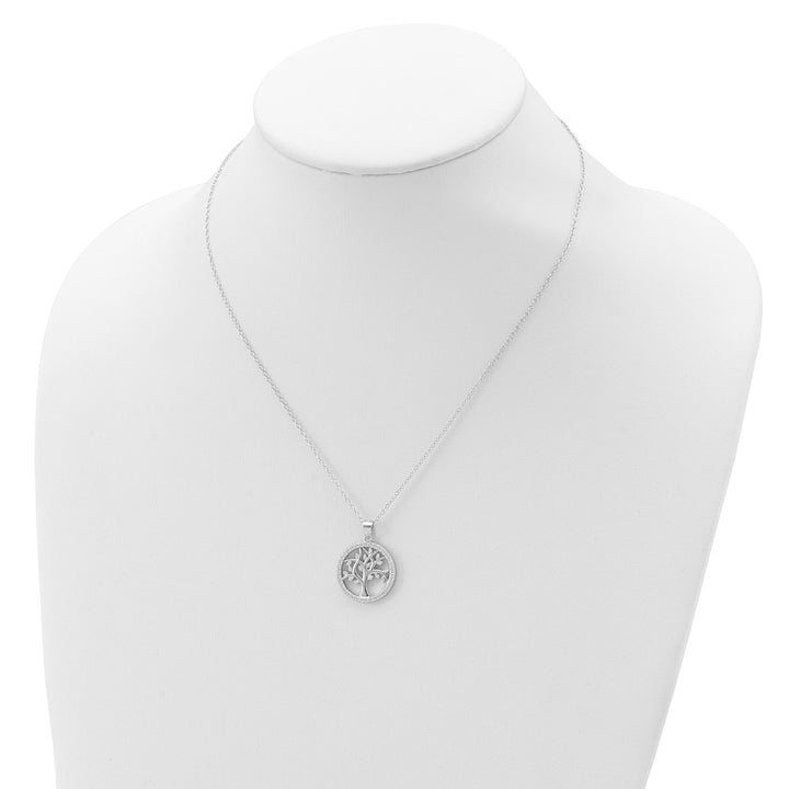 Sterling Silver Rhodium-plated Brilliant-cut CZ Tree Of Life 18 Inch Necklace — View 4 — AJ's Jewelry Queens NY